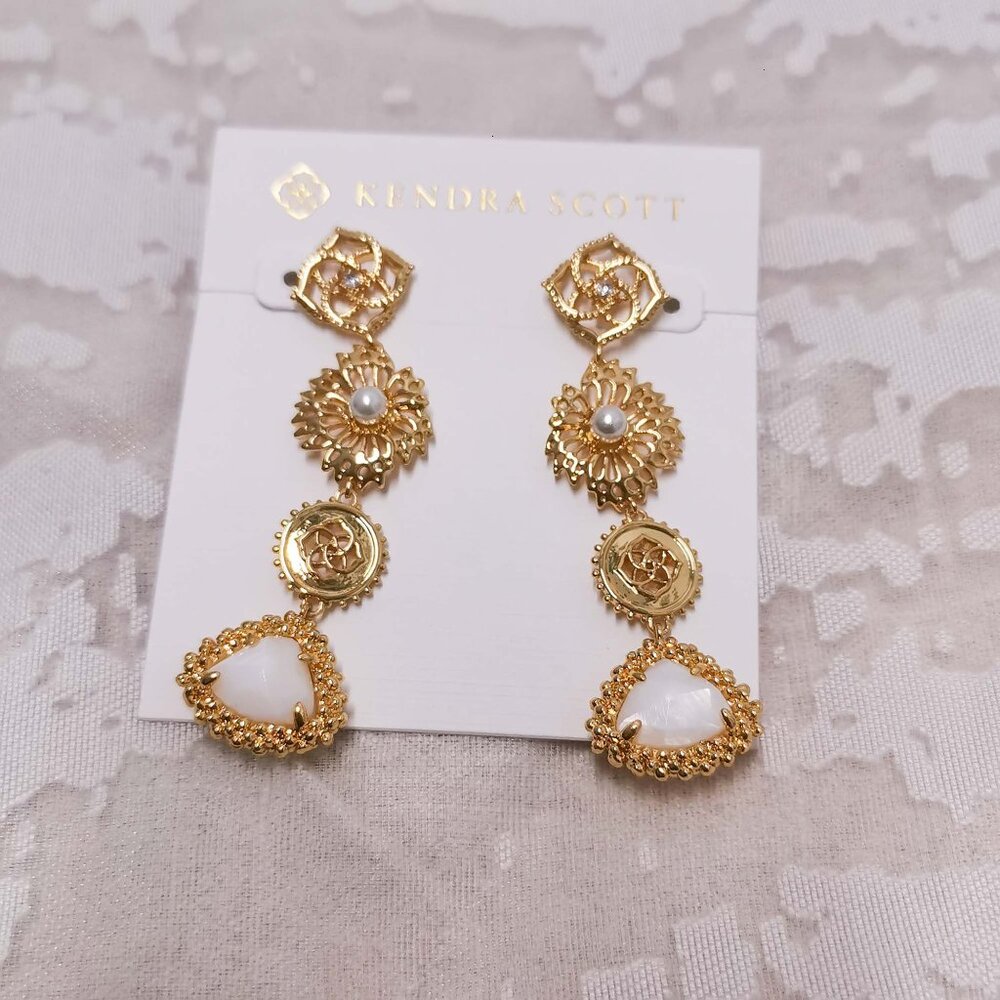 ❤️❤️❤️$98 Kendra Scott Brielle Linear Drop Earrings Gold Ivory Mother-of-Pearl